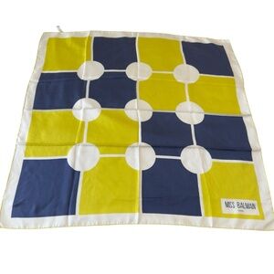 True Vintage Miss Balmain Scarf Womens Yellow Bue White Silk Mid Century